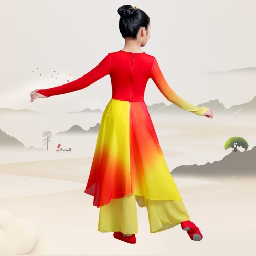 Children's Chinese dragon drum folk dance costume wushu kung fu uniforms for boy girls red song chorus performance costume Chinese style my motherland dance clothes